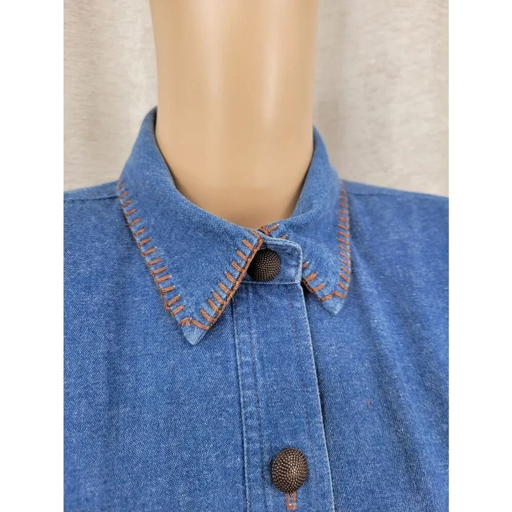 Vintage Denim Button-Up Shirt and Maxi Skirt Matching Set Western Cowgirl